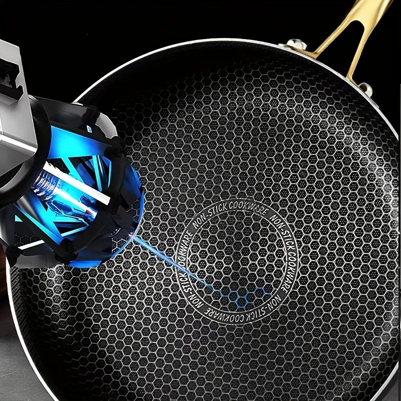 316 Stainless Steel Honeycomb Non-Stick Frying Pan with Gold Handle
