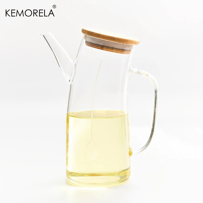 Glass Olive Oil Dispenser Bottle with Bamboo Lid & Handle