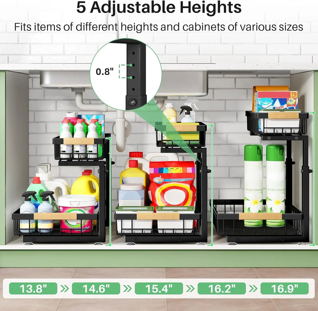 Height-Adjustable Under Sink Storage Organizer