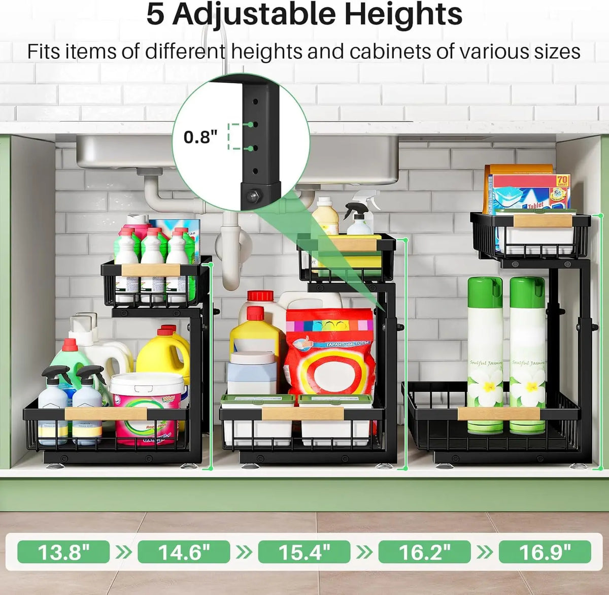 Height-Adjustable Under Sink Storage Organizer