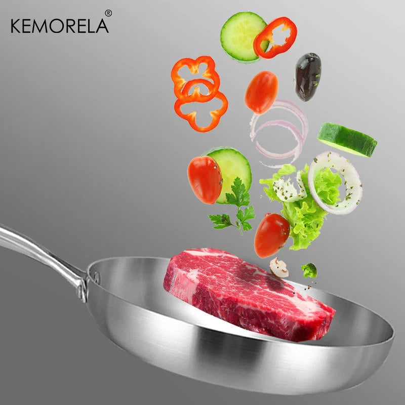 Mirror-Polished Stainless Steel Frying Pan with Long Handle (20/24/28/30cm)