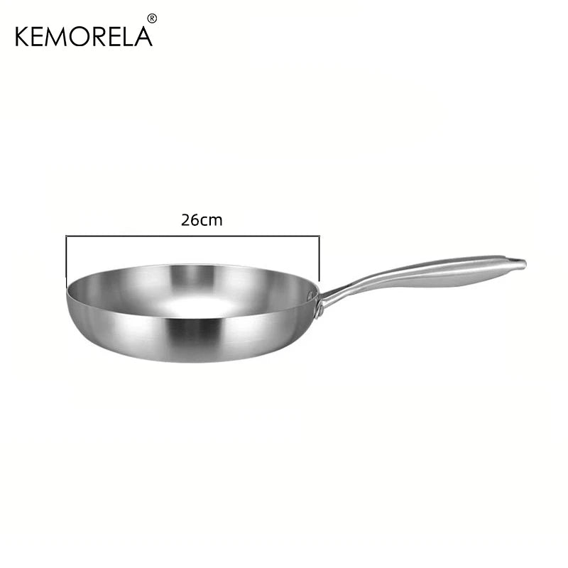 Mirror-Polished Stainless Steel Frying Pan with Long Handle (20/24/28/30cm)