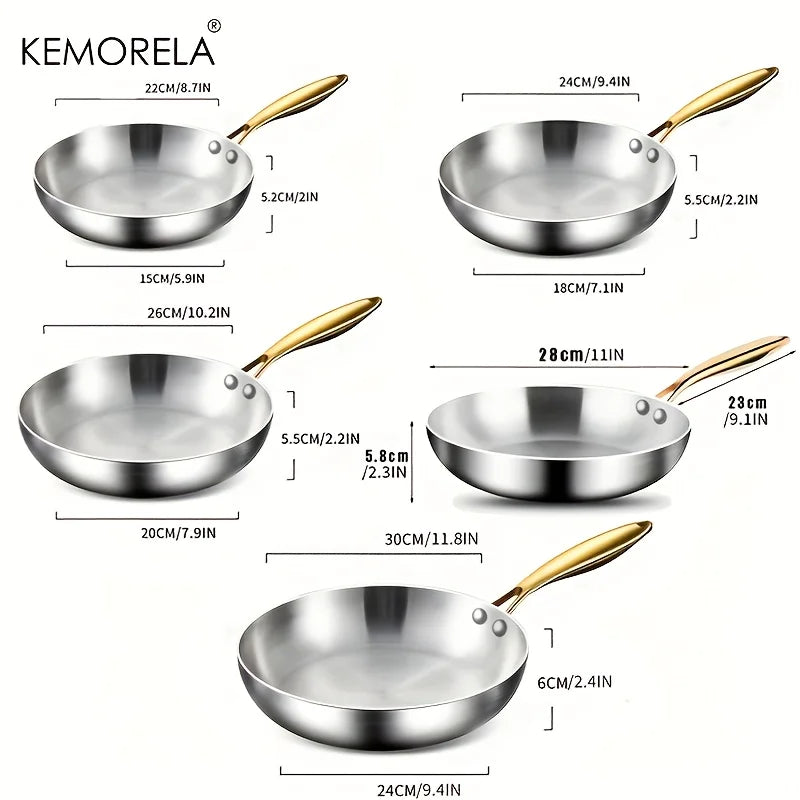 316 Stainless Steel Frying Pan with Gold Handle