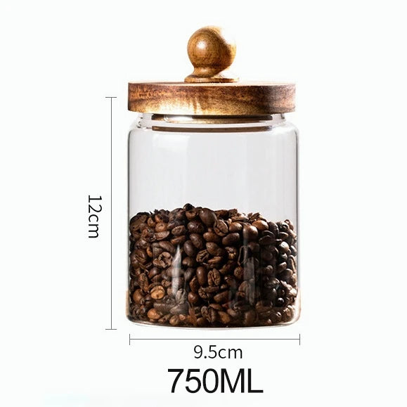 Glass Pantry Jar with Acacia Wood Ball Lid (3 Sizes)