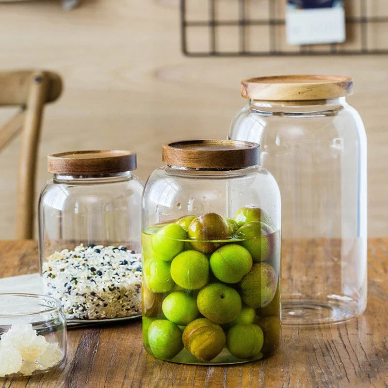 Large Glass Food Storage Jar with Acacia Wood Lid