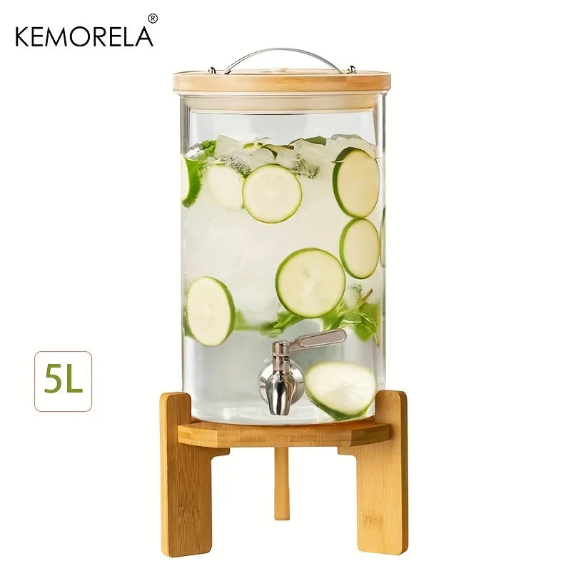 Glass Drink Dispenser with Bamboo Stand & Spigot (3.5L/5L)