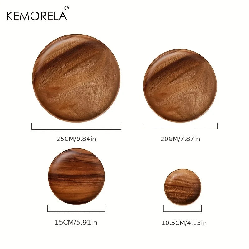 Solid Acacia Wood Round Serving Tray with Raised Rim (4 Sizes)