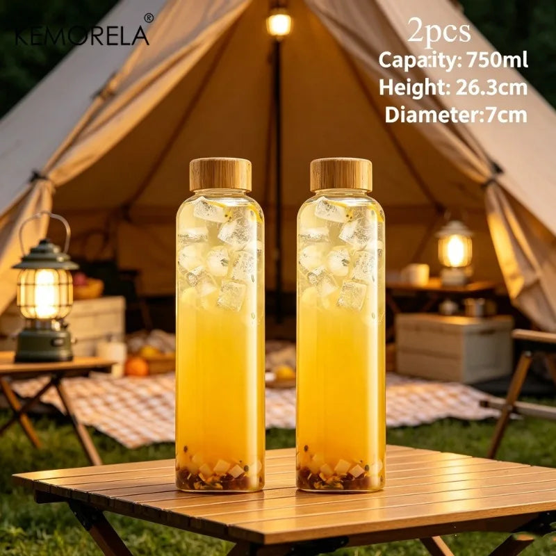 Glass Water Bottle with Bamboo Cap (2 & 4pcs)