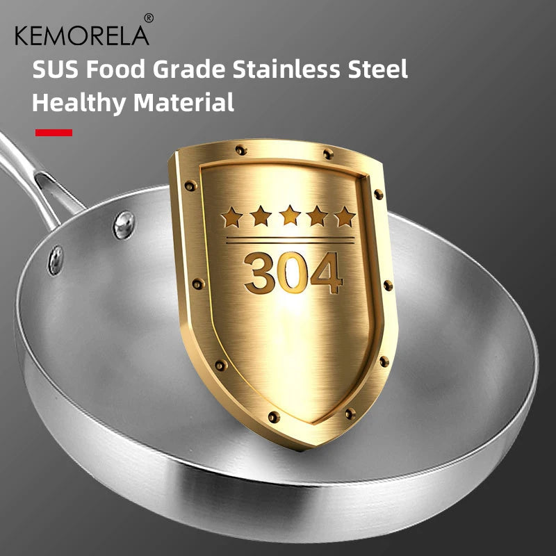 Mirror-Polished Stainless Steel Frying Pan with Long Handle (20/24/28/30cm)