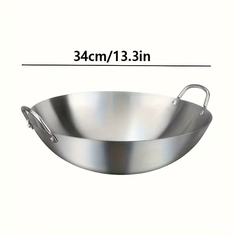 Stainless Steel Dual-Handle Flat Wok (30/32/34cm)