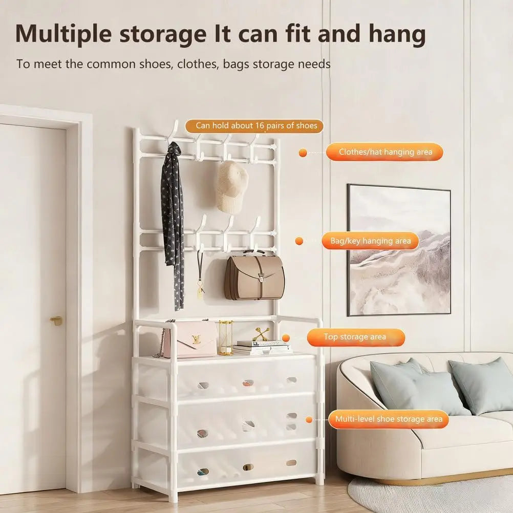 4-Tier Shoe Rack with Hooks