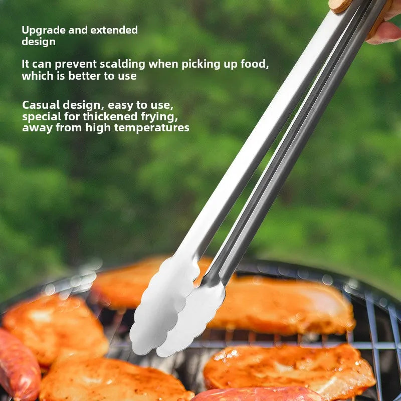Wooden Handle BBQ Food Tongs