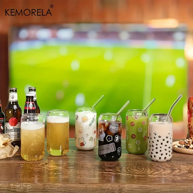 Glass Can-Style Tumbler with Bamboo Lid & Glass Straw (4pcs)