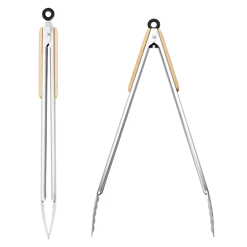 Wooden Handle BBQ Food Tongs
