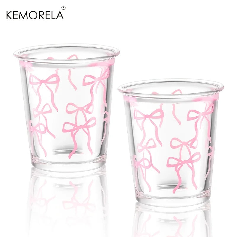 Pink Bow-Print Glass Tumbler (Set of 2, 350ml)