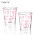 Pink Bow-Print Glass Tumbler (Set of 2, 350ml)