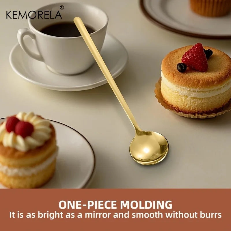 Long-Handle Gold Stainless Steel Spoons Set (4pcs)