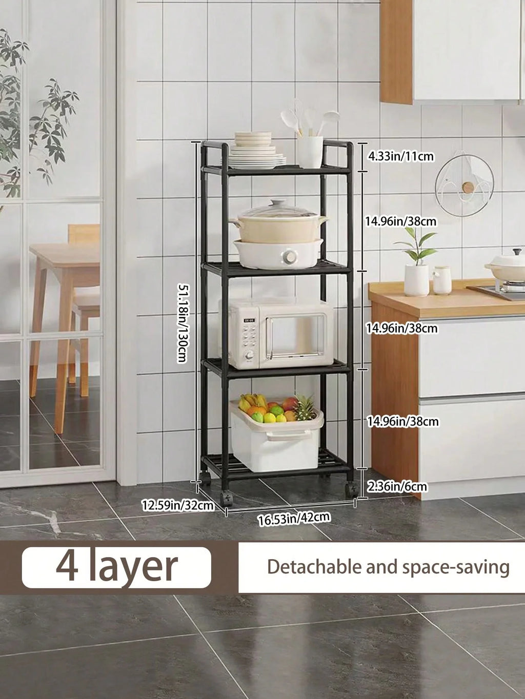 Rolling Metal Storage Cart with Wire Shelves