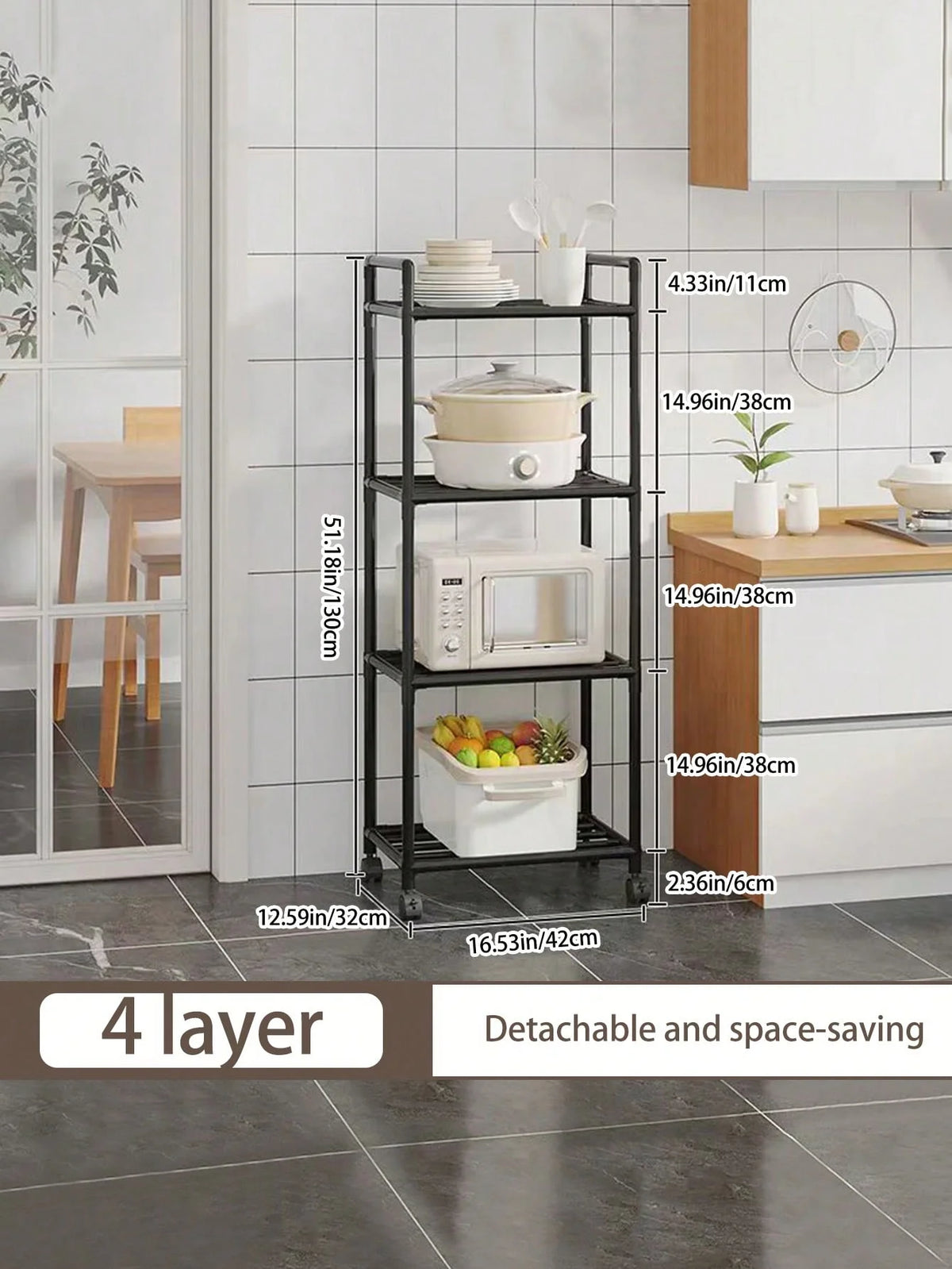 Rolling Metal Storage Cart with Wire Shelves