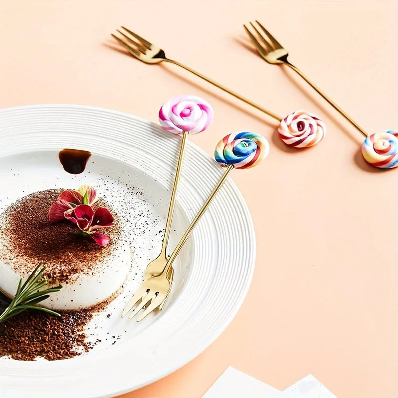 Gold Dessert Spoon & Fork Set