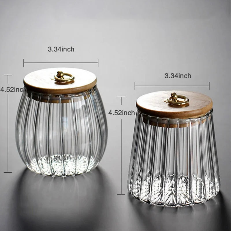 Ribbed Glass Jar with Bamboo Lid & Gold Ring