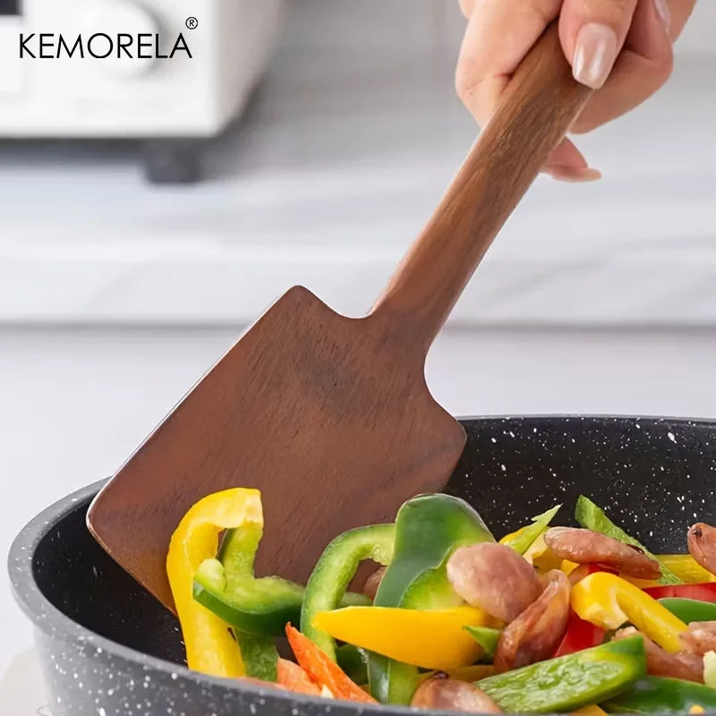 Solid Walnut Wood Spatula — Wide Turner for Wok & Frying Pan (2 Sizes)
