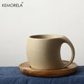 Handmade Stoneware Coffee Cup with Wooden Saucer (200ml)