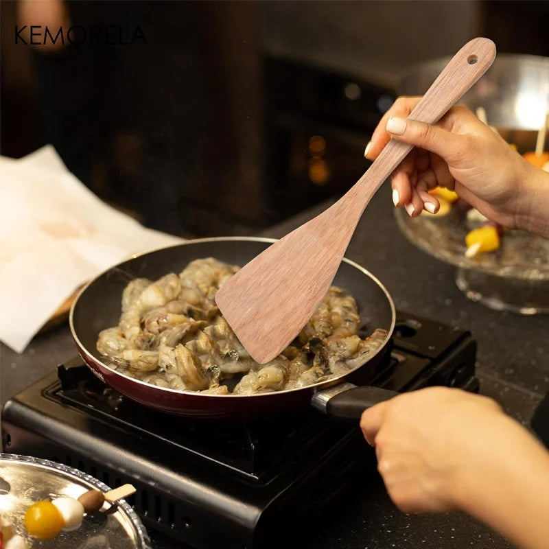 Natural Beechwood Angled Wok Spatula (Set of 2, Long Handle)
