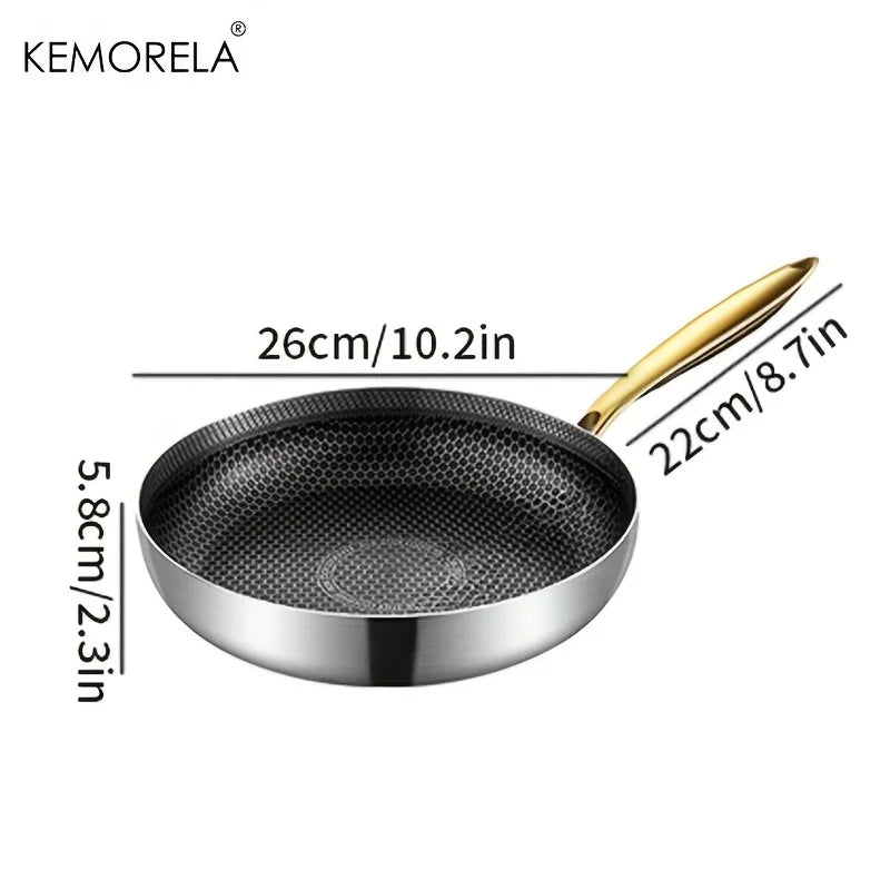 316 Stainless Steel Honeycomb Non-Stick Frying Pan with Gold Handle