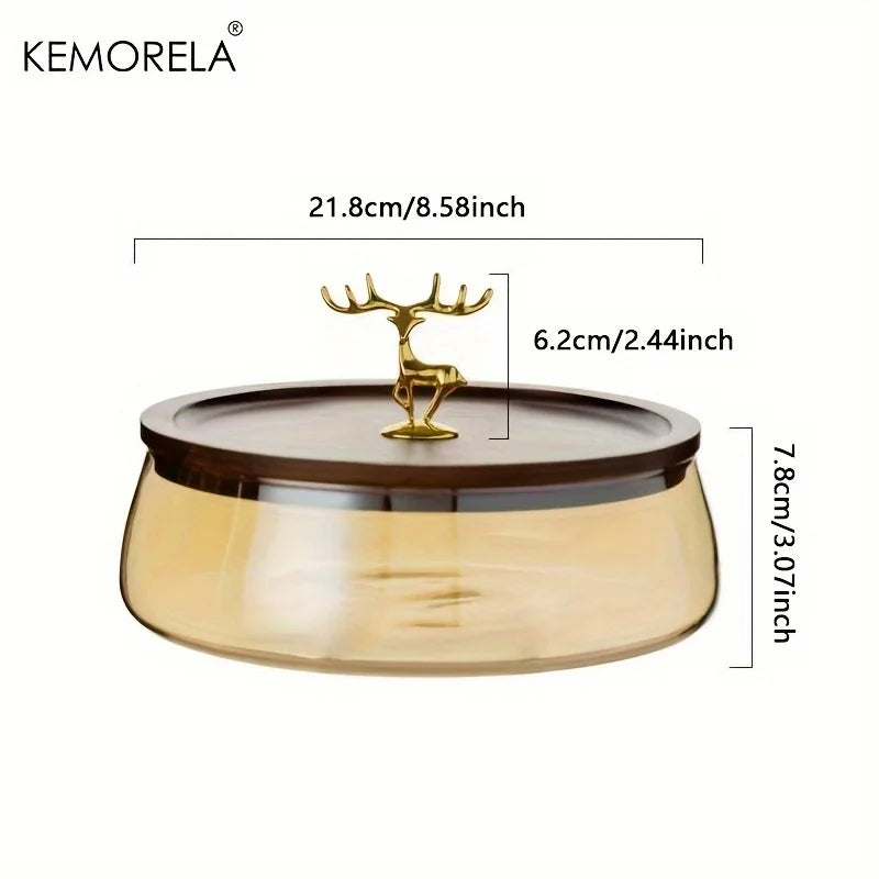 Large Clear Glass Bowl with Walnut Wood Lid