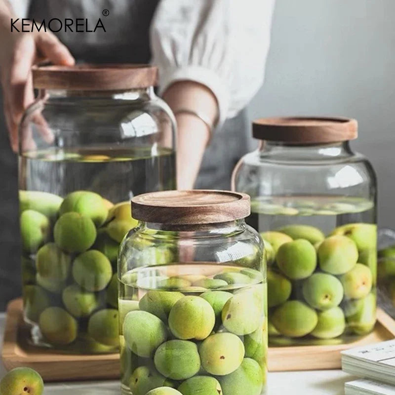 Large Glass Food Storage Jar with Acacia Wood Lid