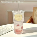 Tall Ribbed Glass Tumbler with Lid & Glass Straw (500/700ml)
