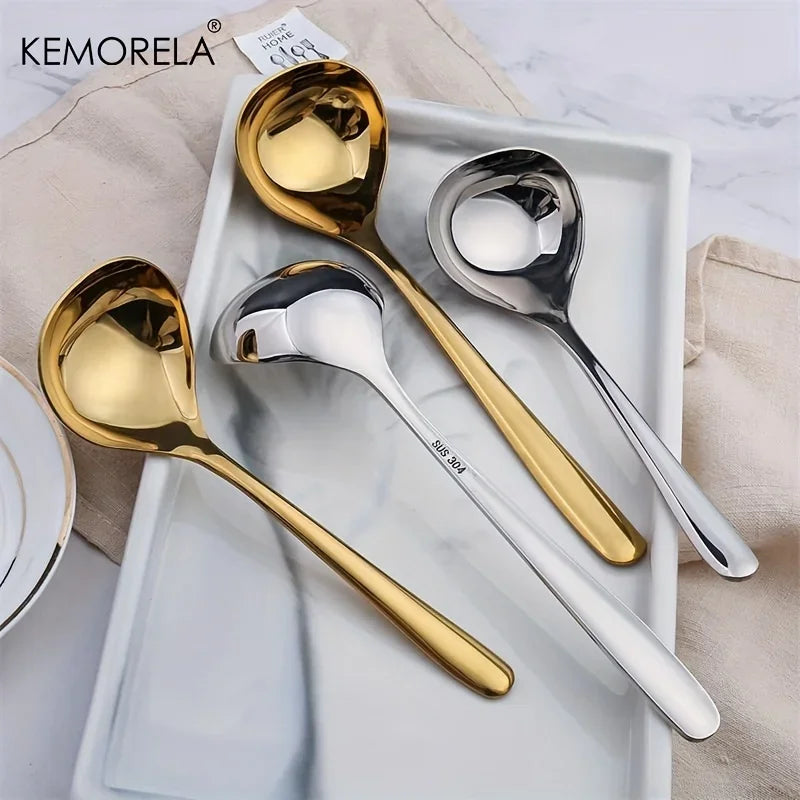 Mirror-Finish Stainless Steel Soup Ladle (Gold/Black/Silver)