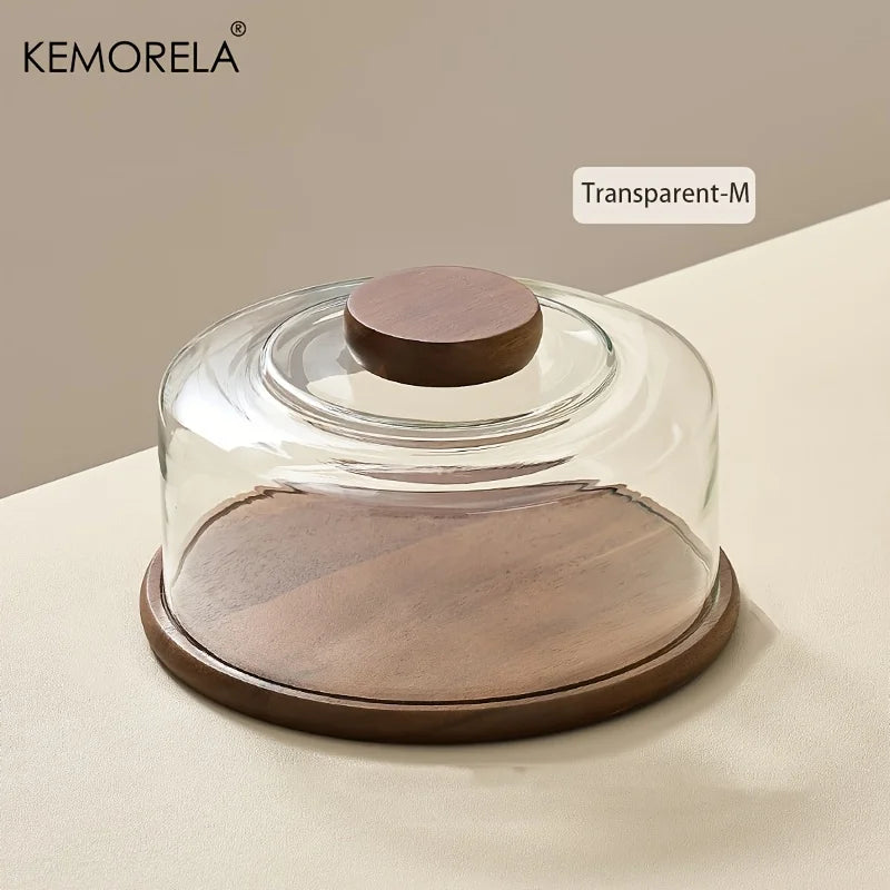 Glass Cake Stand with Walnut Wood Base & Dome