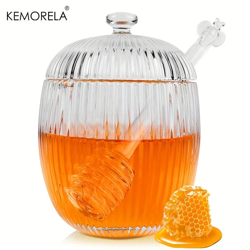 Ribbed Glass Honey Jar with Dome Lid & Glass Dipper (1/2pcs)