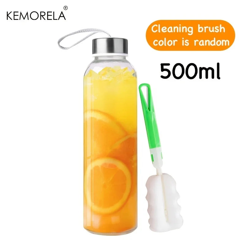 Glass Water Bottle with Cleaning Brush