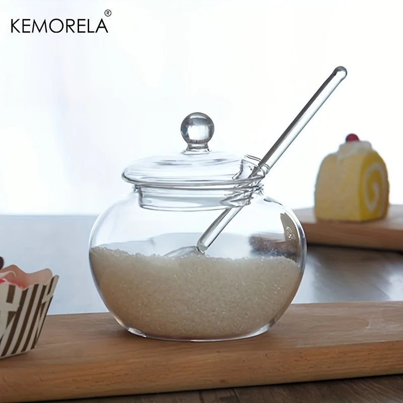 Round Glass Spice Jar with Ball Lid & Glass Spoon (250ml)