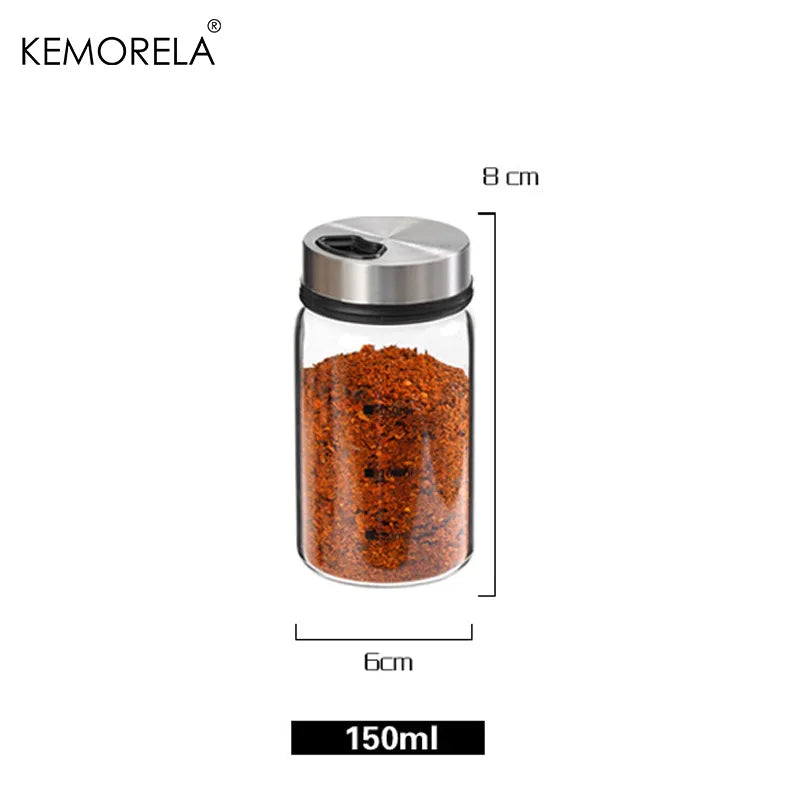 Glass Spice Jars with Flip-Top Stainless Steel Lids & Measurement Scale