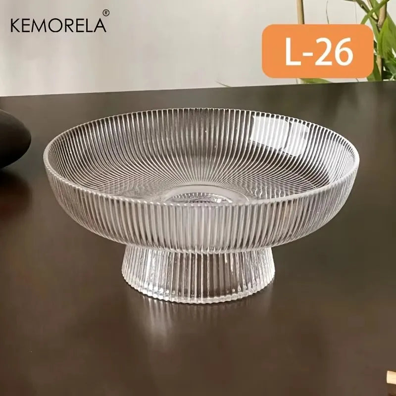 Ribbed Glass Footed Fruit Bowl