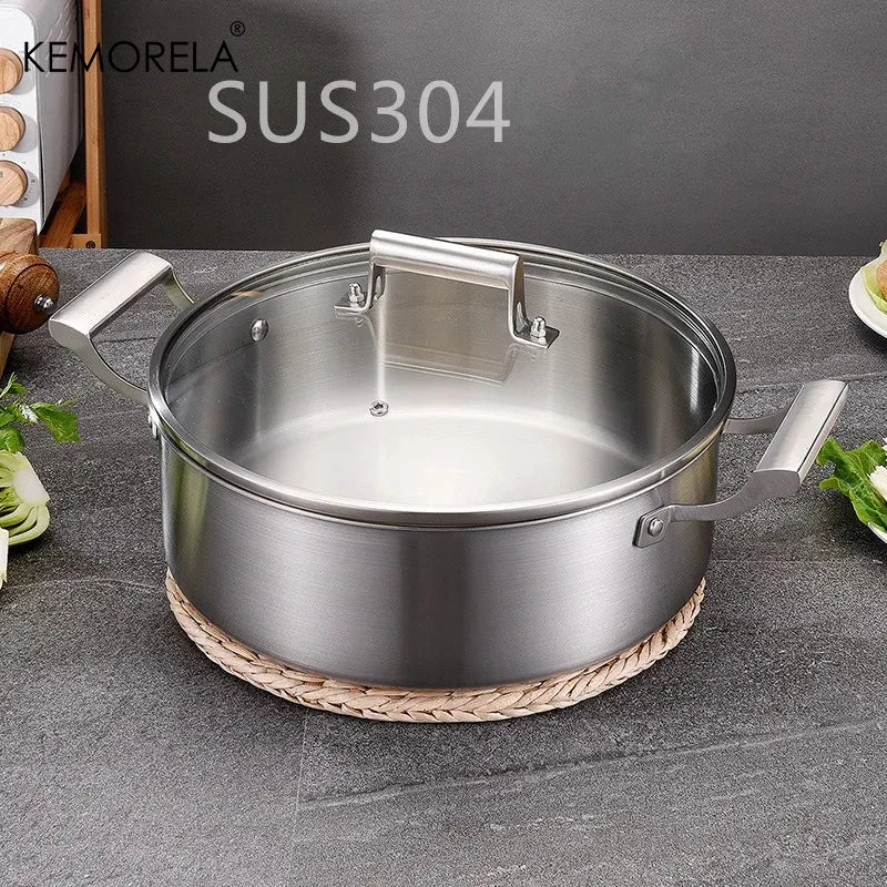 Stainless Steel Deep Cooking Pot with Glass Lid — All Hob Types