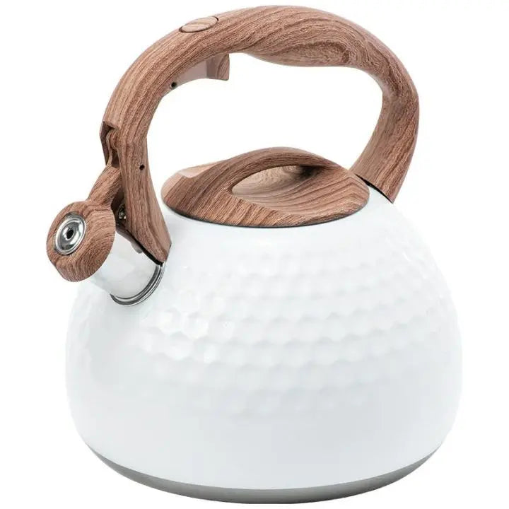 Hammered Stainless Steel Whistling Kettle with Wood Handle