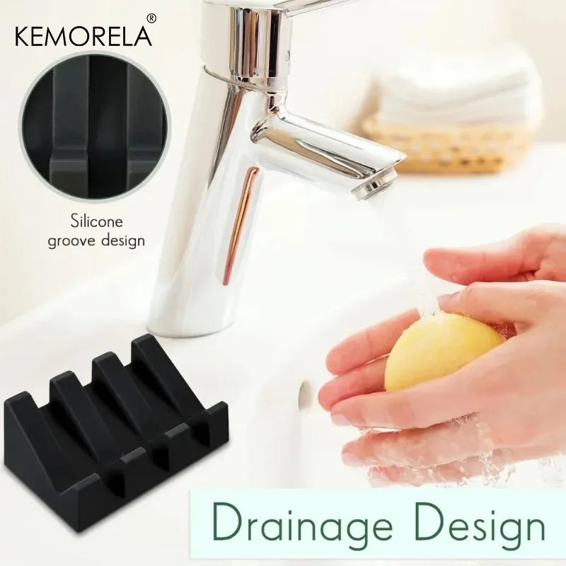 Self-Draining Silicone Soap Dish with Drainage Ridges (Matte Black)