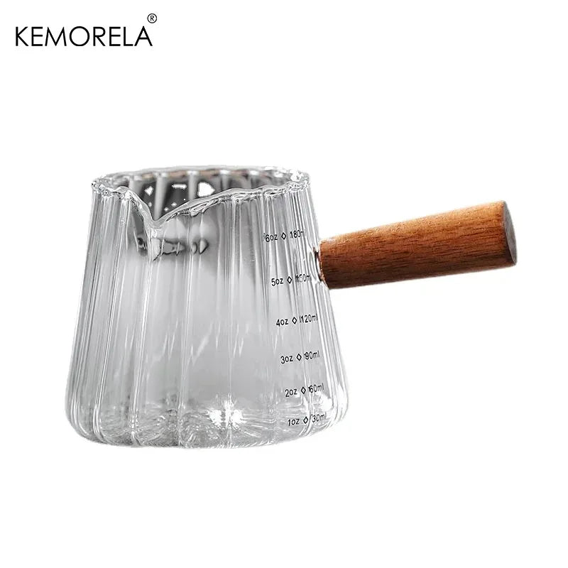 Ribbed Glass Espresso Cup with Wooden Handle & Scale (180ml)