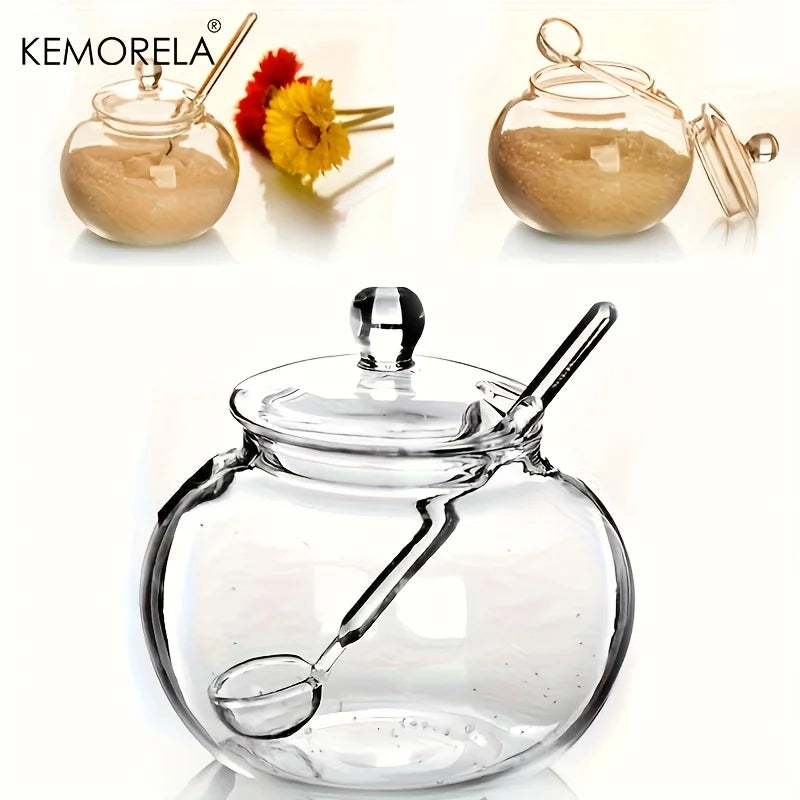 Round Glass Spice Jar with Ball Lid & Glass Spoon (250ml)