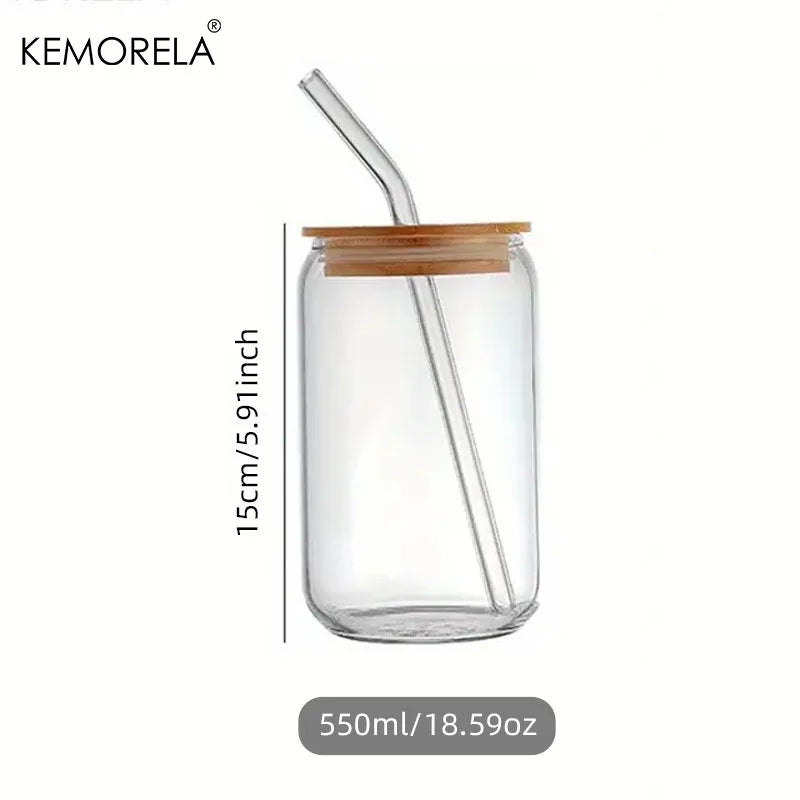 Glass Can-Style Tumbler with Bamboo Lid & Glass Straw (4pcs)