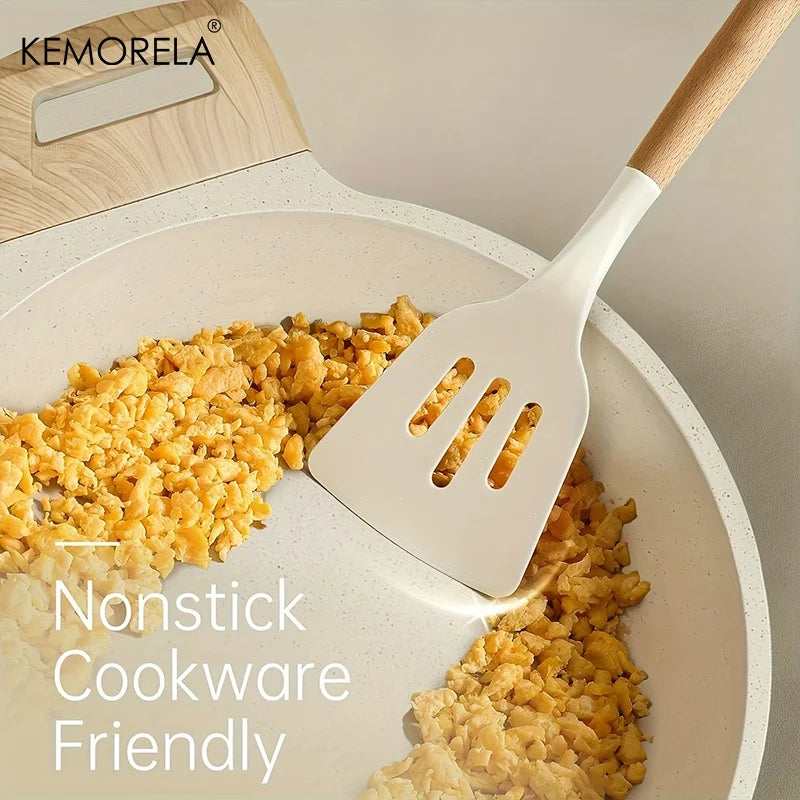 Silicone & Beechwood Kitchen Utensil Set with Holder (11-Piece)