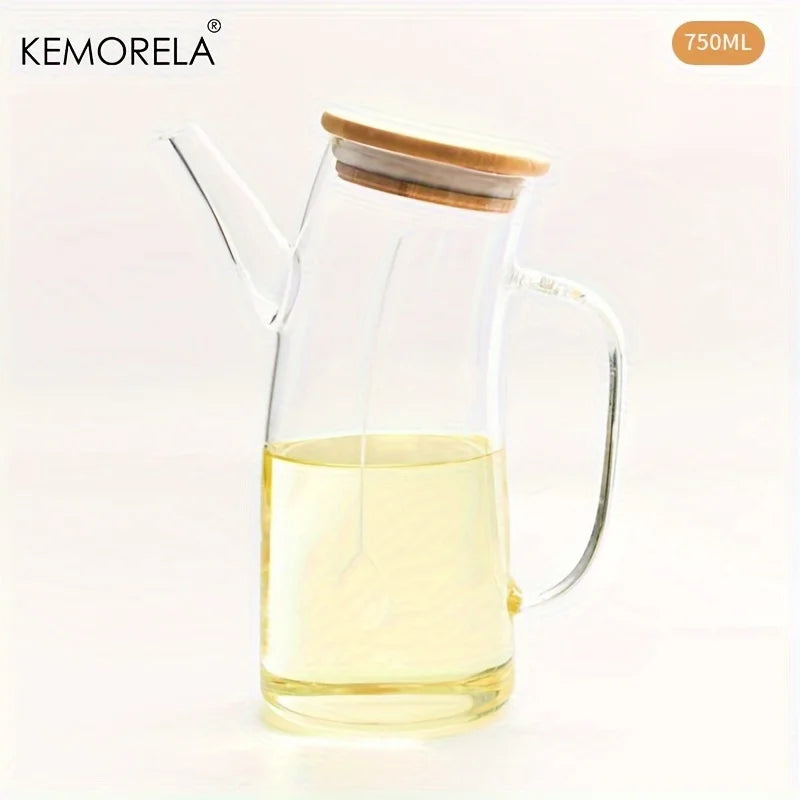 Glass Olive Oil Dispenser Bottle with Bamboo Lid & Handle