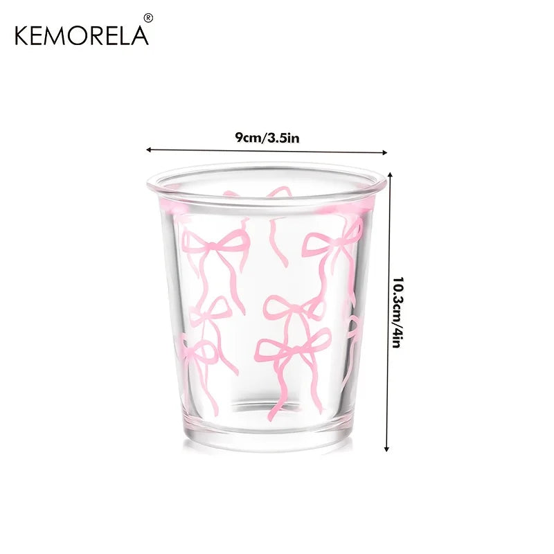 Pink Bow-Print Glass Tumbler (Set of 2, 350ml)
