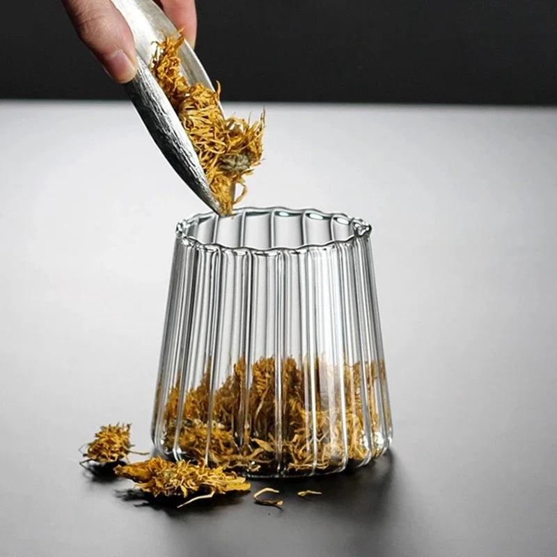 Ribbed Glass Jar with Bamboo Lid & Gold Ring