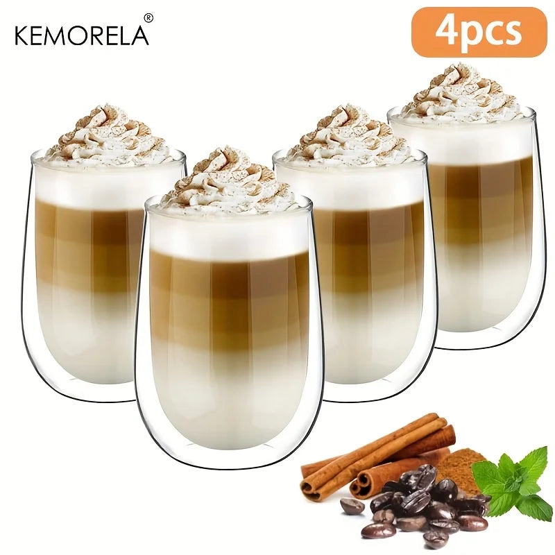 Double-Wall Glass Latte Cup (Set of 4, 350/450ml)
